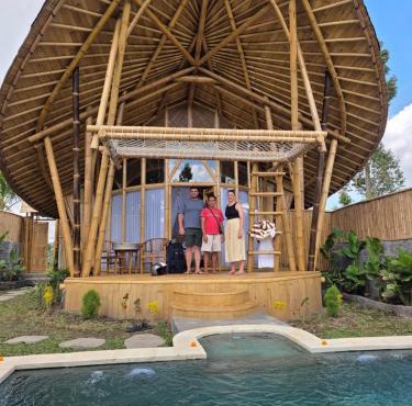 Golden paddy bamboo house -by sunrise hill in Sidemen
